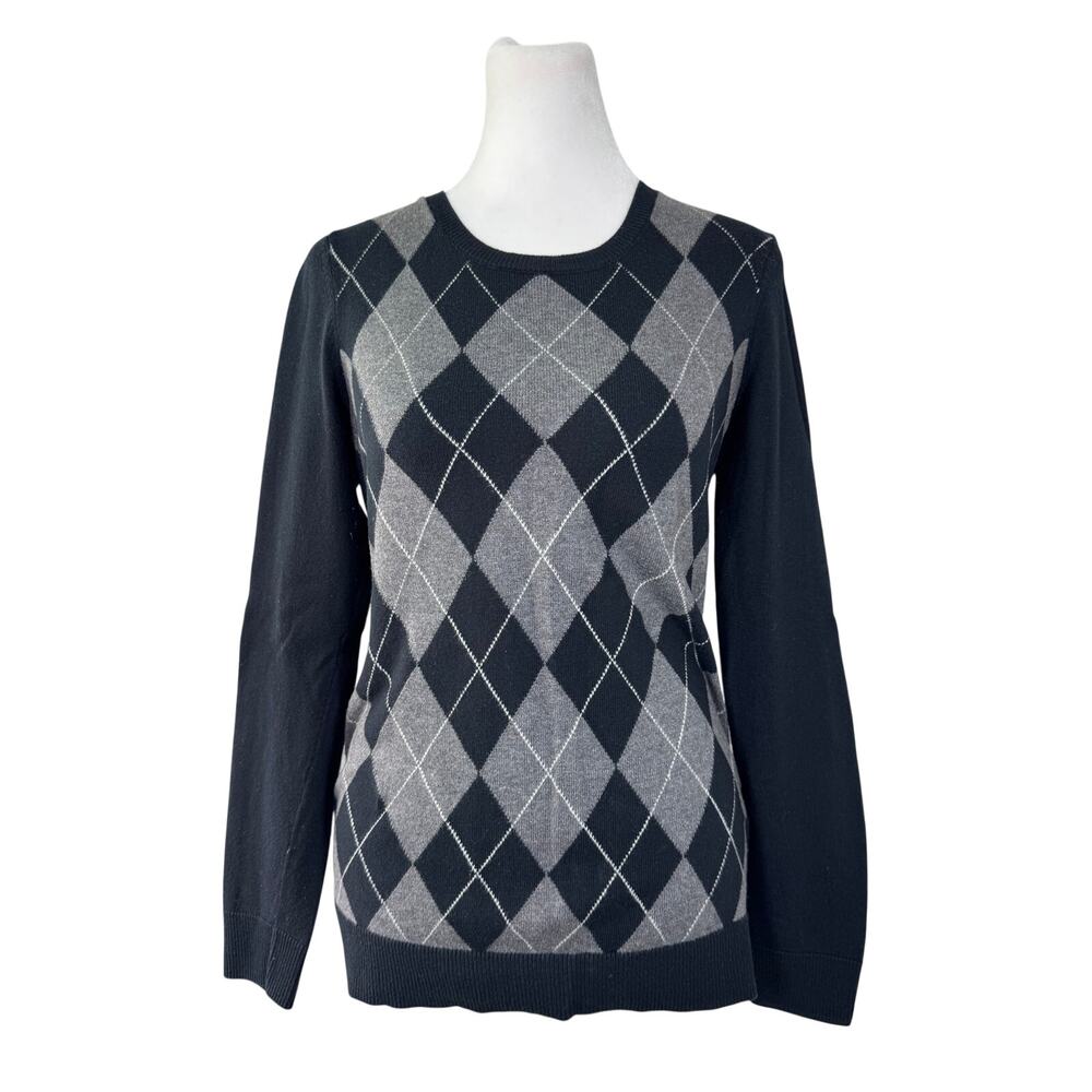 Amazon Essentials Black & Gray Argyle Lightweight Pullover Sweater